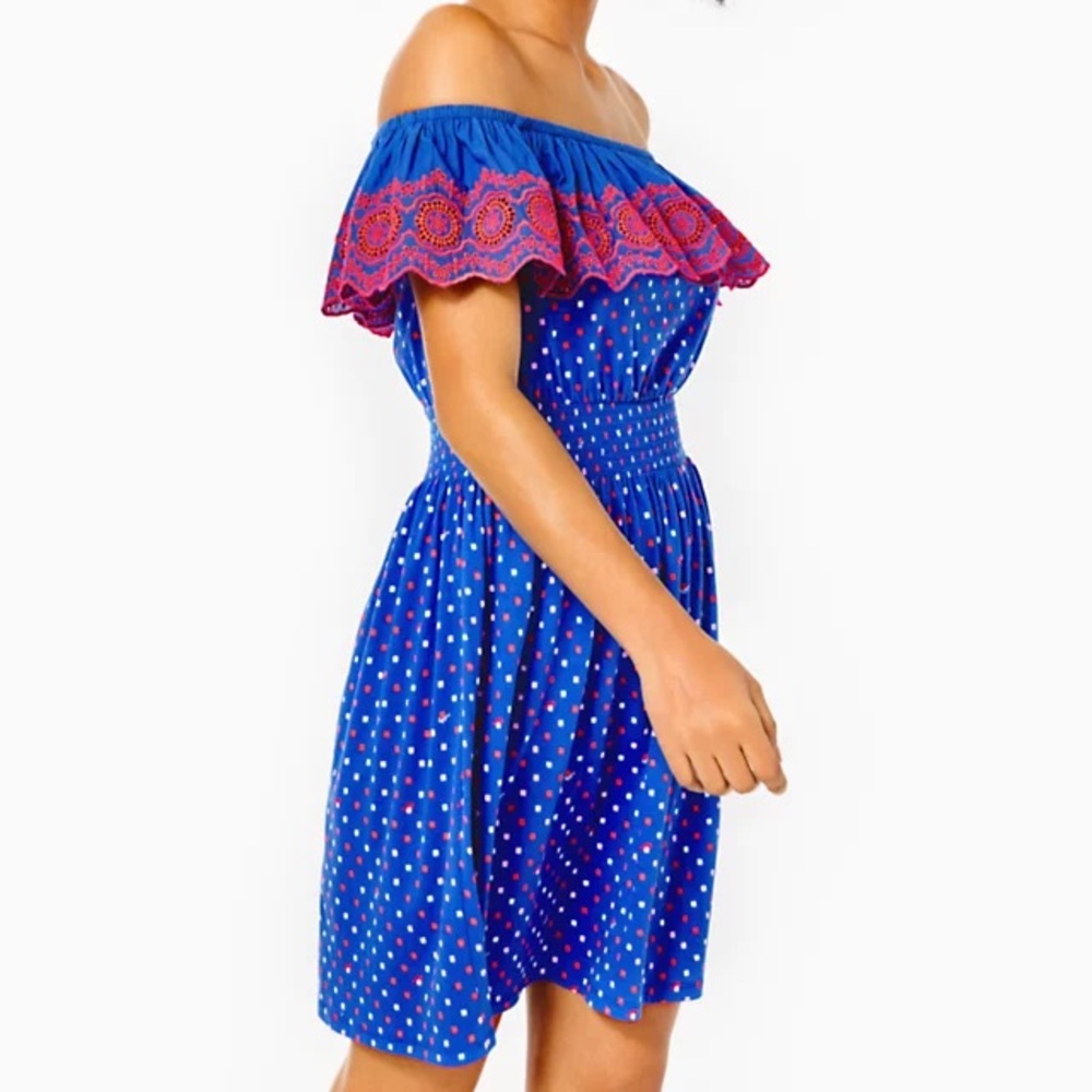 NEW Lilly Pulitzer Kalama Off The Shoulder Dress Medium Embroidered Garden Party